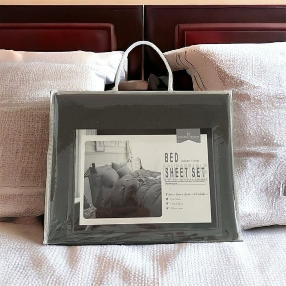 MODERNE ELEGANCE Gray Queen Brushed Microfiber 4-Piece Bedding Sheet Set NIP